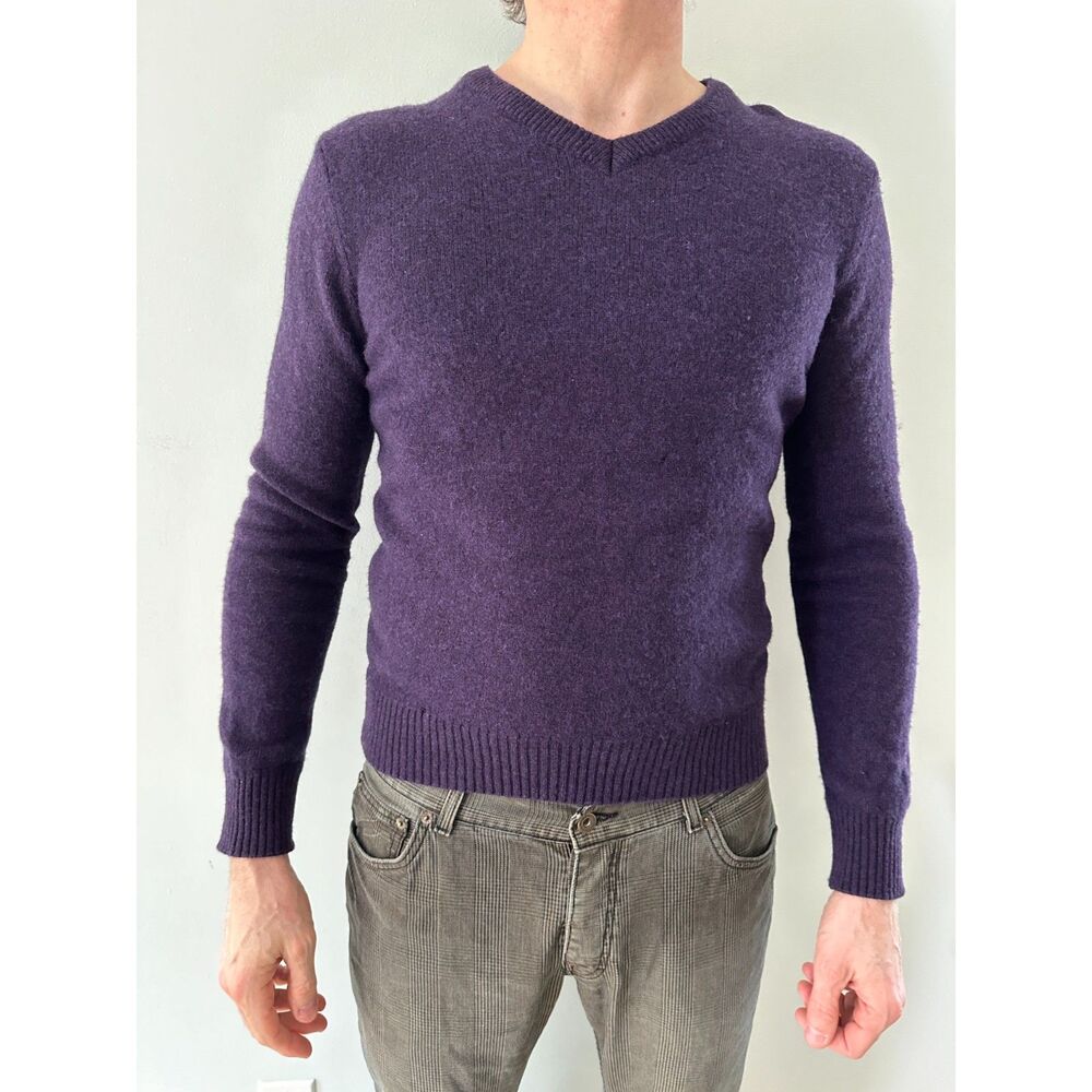 Giasone Men's Cashmere Merino Wool Purple V neck Sweater Italy Made Size Large